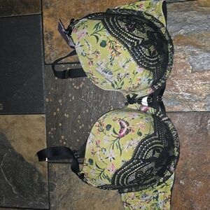 Cacique Floral Lace Bra - Black and Green